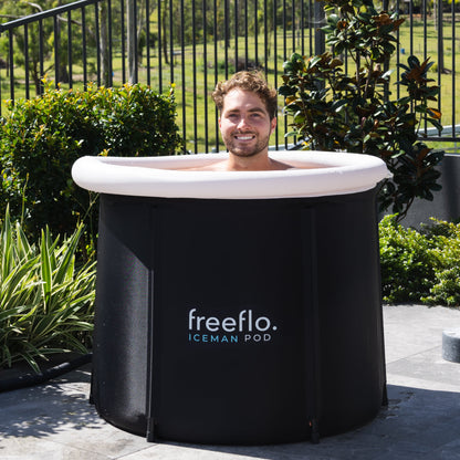 Man Relaxing in ICEMAN POD Portable Ice Bath